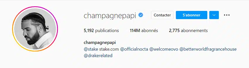 Drake pseudo champagnepapi sur Instagram