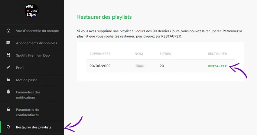 récupérer playlist supprimée sur Spotify